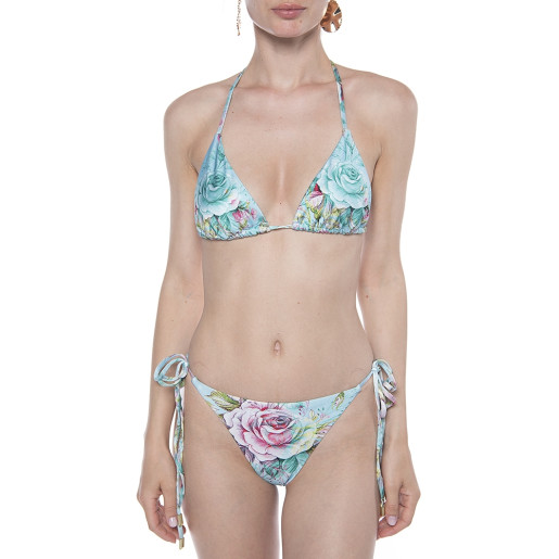 Costum baie 2 piese Dreamy Garden, sutien simplu triungi, slip bikini reglabil cu snur