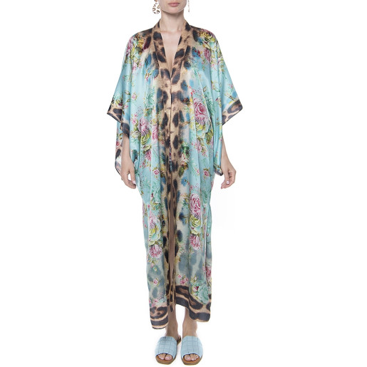 Kimono deschis, matase 100%, imprimeu Dreamy Garden