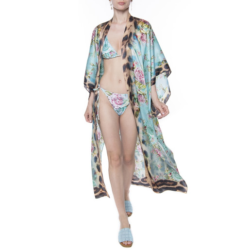 Kimono deschis, matase 100%, imprimeu Dreamy Garden