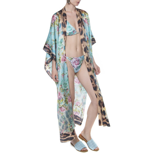 Kimono deschis, matase 100%, imprimeu Dreamy Garden
