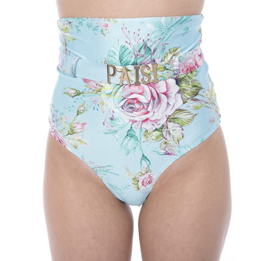 Costum baie 2 piese Dreamy Gardene, sutien bandana si slip brazilian talie inalta logo PAISI