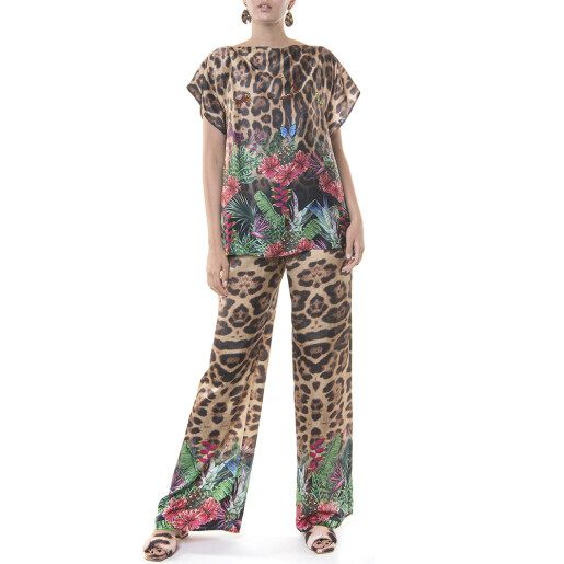 Set Jungle Vibe (pantaloni lungi + bluza), matase naturala 100%