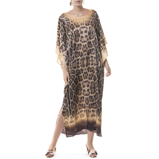 Caftan inchis Feline Moves, matase naturala 100%