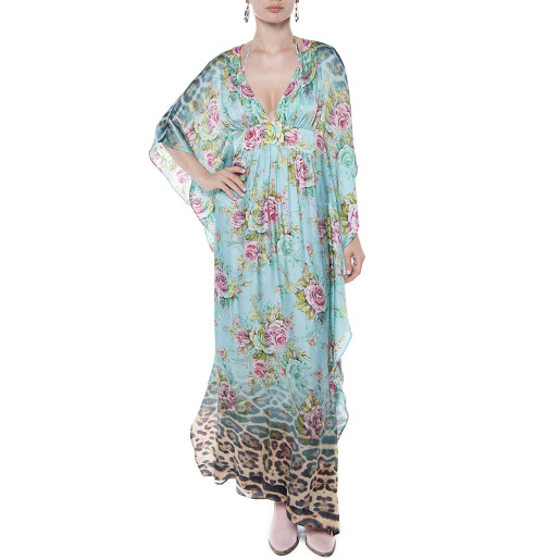 Caftan tip fluture, matase naturala 100%, imprimeu Dreamy garden 