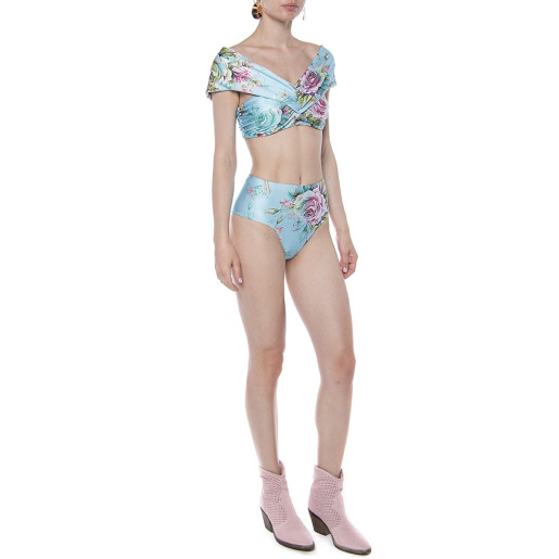 Costum baie 2 piese Dreamy garden, sutien bustiera volan umar si slip brazilian semitalie