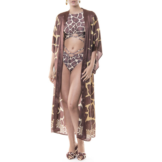 Kimono lung deschis  matase naturala 100%, Safari Vibe