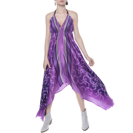 Rochie asimetrica matase 100%, imprimeu Cyclam Jewel