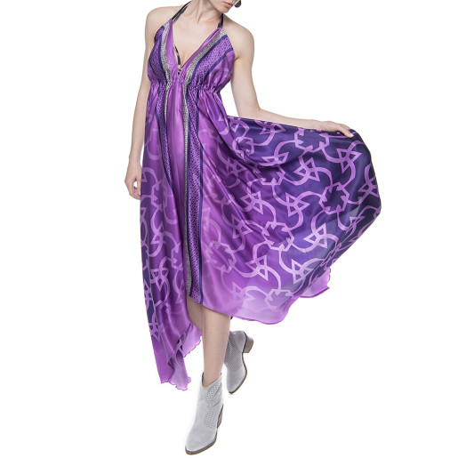 Rochie asimetrica matase 100%, imprimeu Cyclam Jewel