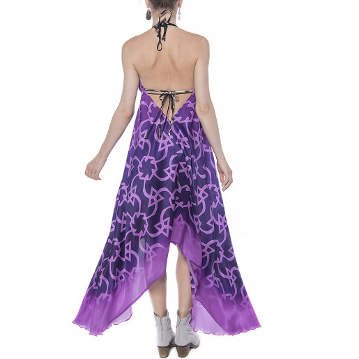 Rochie asimetrica matase 100%, imprimeu Cyclam Jewel