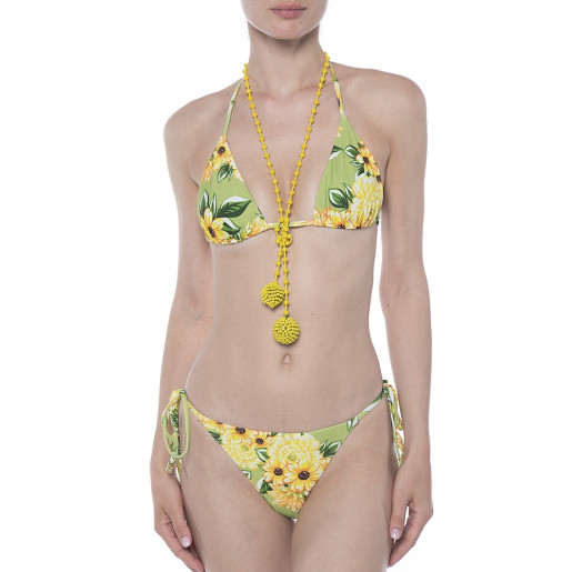 Costum baie 2 piese Sun Flower Bloom, sutien triunghi reglabil, slip brazilian snur