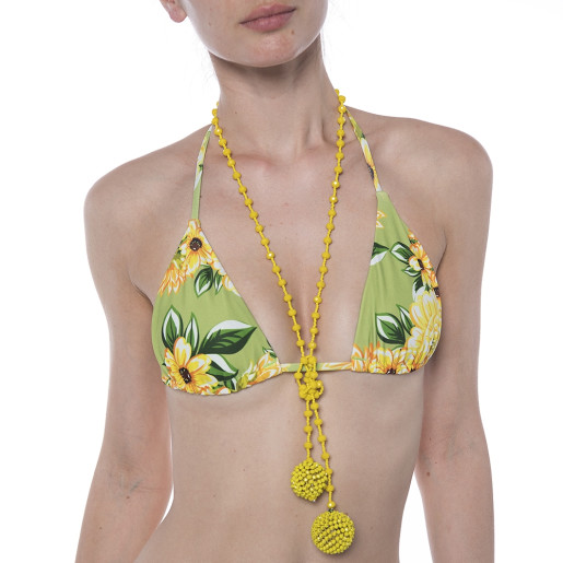 Costum baie 2 piese Sun Flower Bloom, sutien triunghi reglabil, slip brazilian snur