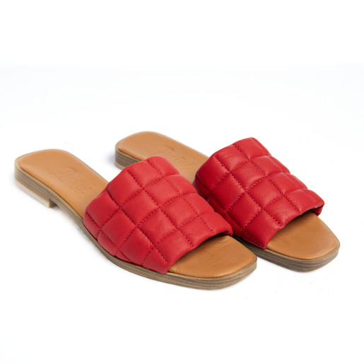 Papuci cusaturi geometrice Red, piele naturala 100%