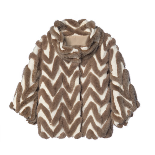 Jacheta blana naturala vizon, beige & white, 50cm
