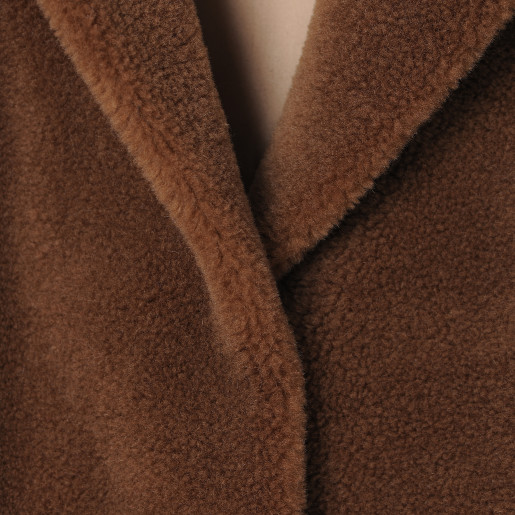 Palton shearling tip lana rever scurt, camel, 90 cm