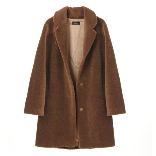 Palton shearling tip lana rever scurt, camel, 90 cm