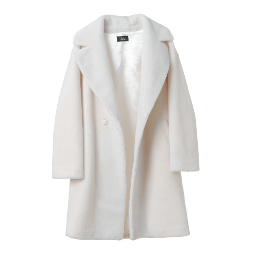 Palton shearling tip lana revere largi, off-white, 95cm