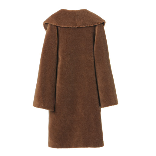 Palton shearling tip lana, guler sal, camel, 100cm