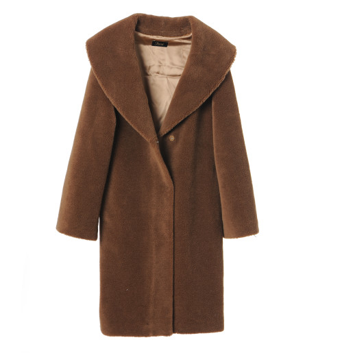 Palton shearling tip lana, guler sal, camel, 100cm