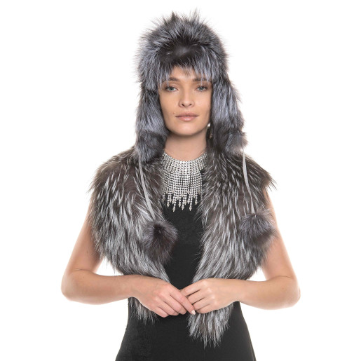 Guler de blana naturala de vulpe argintie