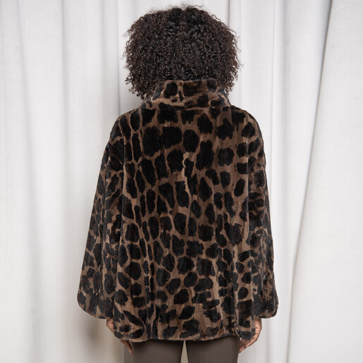 Jacheta blana naturala vizon tuns, animal print, 65cm