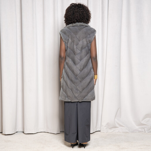 Vesta blana naturala vizon, silver grey, 90cm