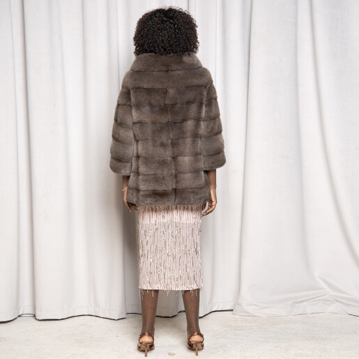 Haina blana naturala vizon, grey brown, 70cm