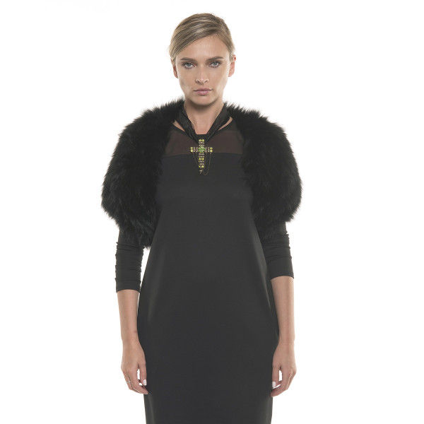 Natural fox fur cape, elastic, black