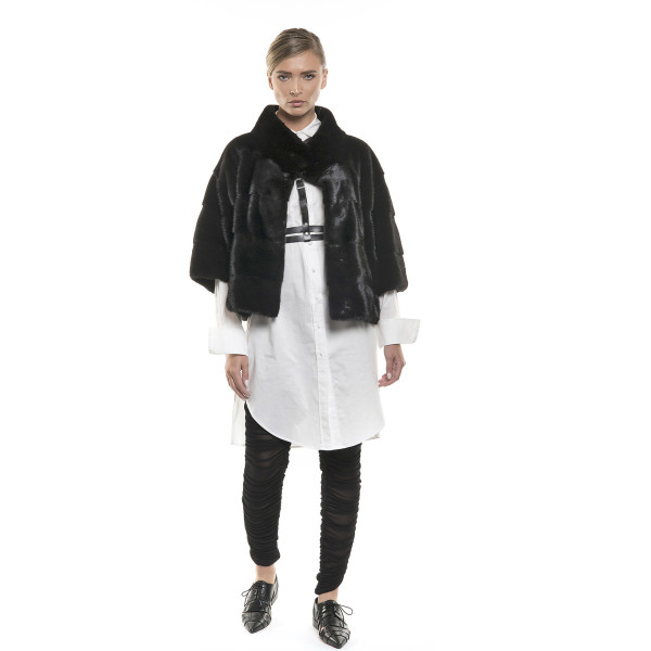 Jachetă de blană naturală de vizon/nurcă, neagră, 62 cm