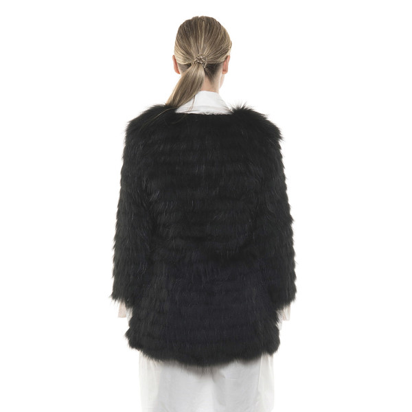 Jachetă de blană naturală de iepure și orylag, neagră, 65 cm