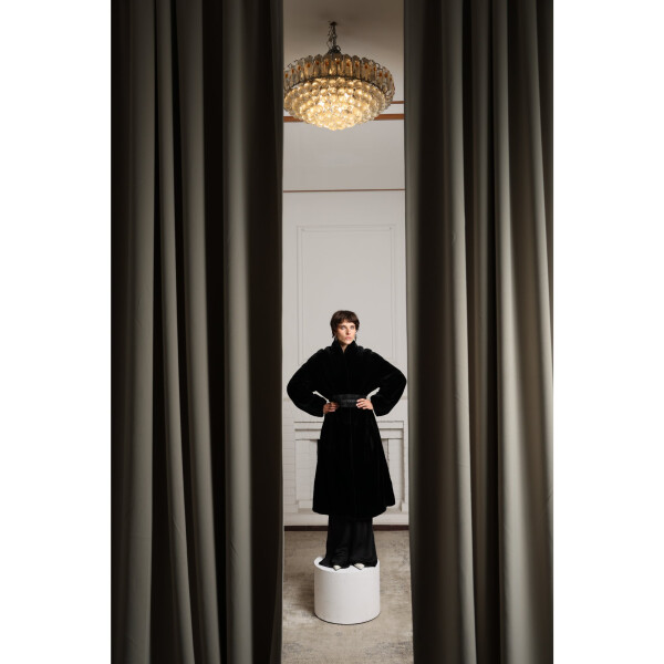 Palton blana naturala vizon tuns, negru, 110cm
