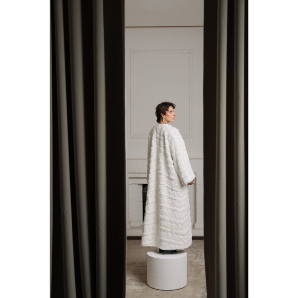 Palton blana naturala vizon, alb, 130cm