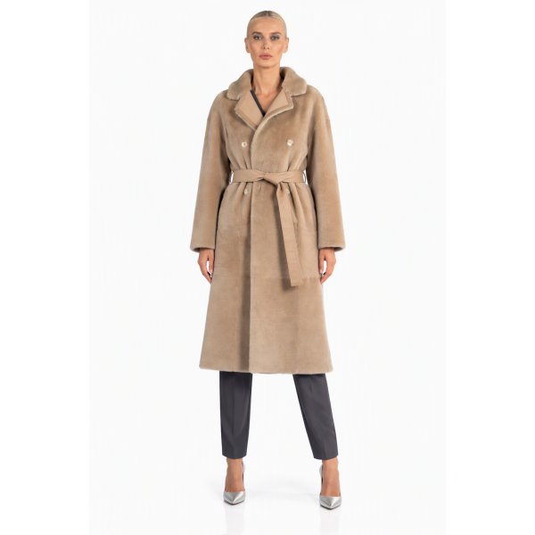 Palton shearling reversibil, bej, cucordon, 100cm