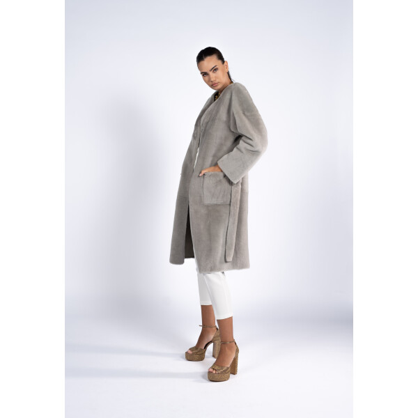 Palton reversibil shearling, gri, 80cm