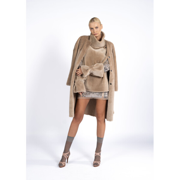 Palton reversibil shearling, bej, 80cm