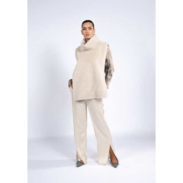 Vesta shearling off white, guler inalt, marime unica