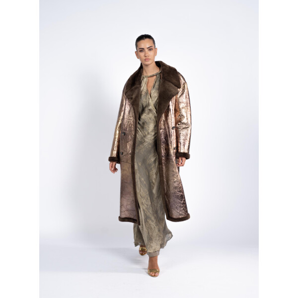 Palton shearling shinny cu revere, 100cm