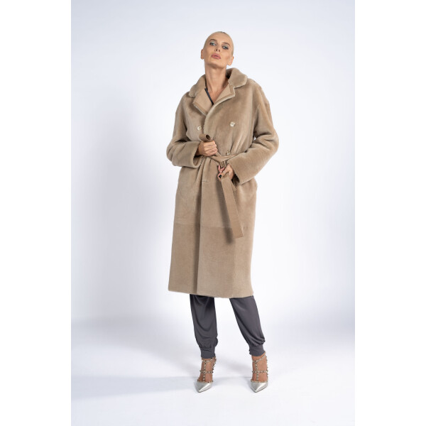 Haina shearling reversibila cu cordon, bej-rose, 90cm