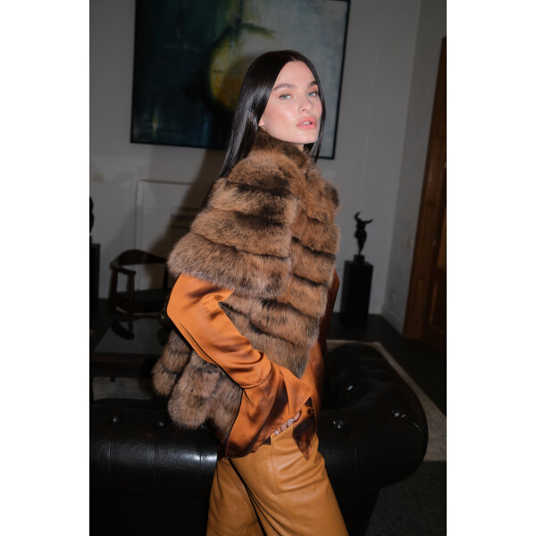 Vesta maneci scurte, blana naturala zibelina, 60cm