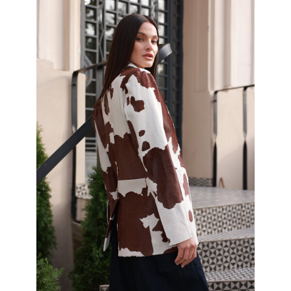 Sacou print cow din ponei, buzunare aplicate, 65cm