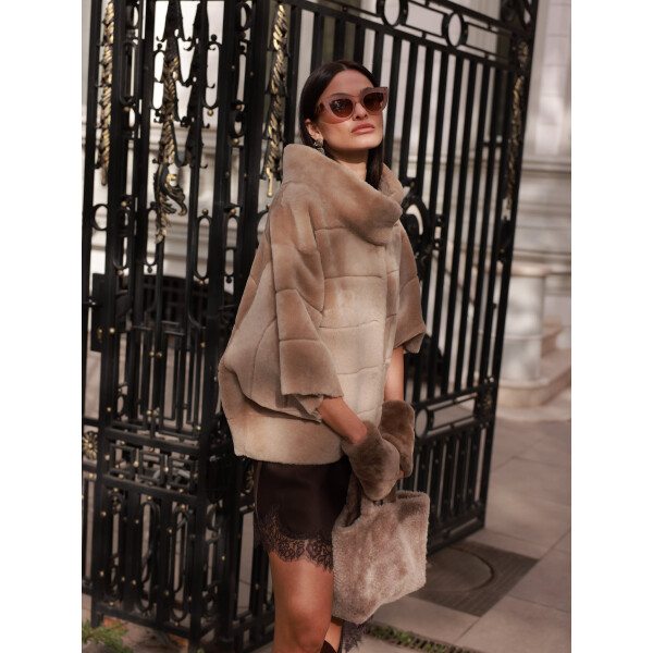 Jacheta reversibila shearling merino spaniol, bej, 50cm