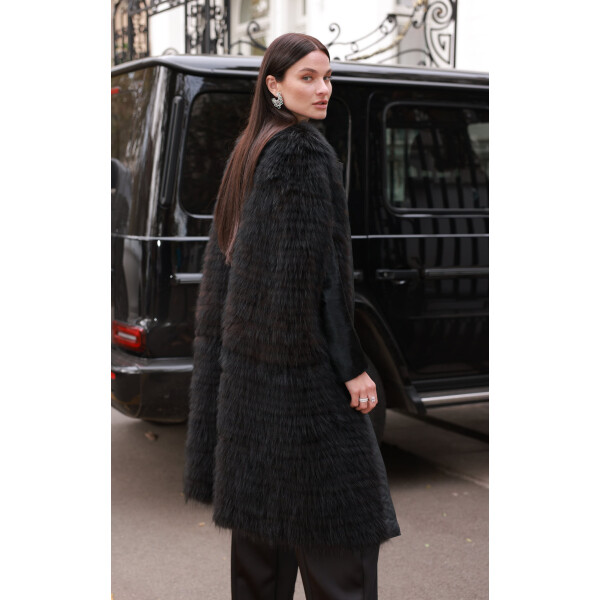 Capa blana naturala racoon tuns, negru, 100cm