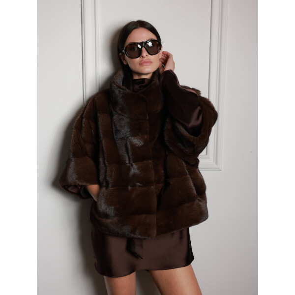 Jacheta blana naturala vizon, maro, 50cm