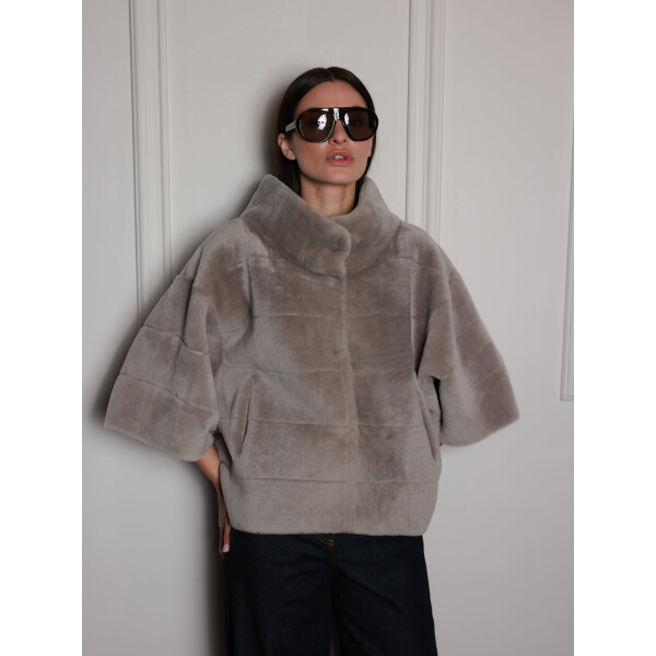 Jacheta reversibila shearling merinos spaniol, gri, 50cm