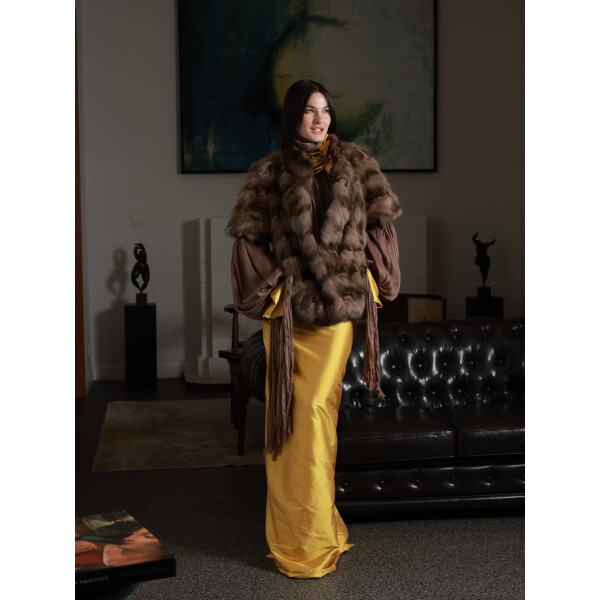 Vesta blana naturala zibelina, maneci scurte, culoare naturala, 60cm