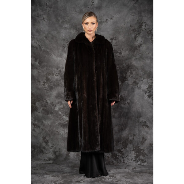 Allure Noir Amber | Haină de Vizon (Nurcă) Premium Brun Închis Tip Mantou guler regal 125cm| PAISI Art Fur  
