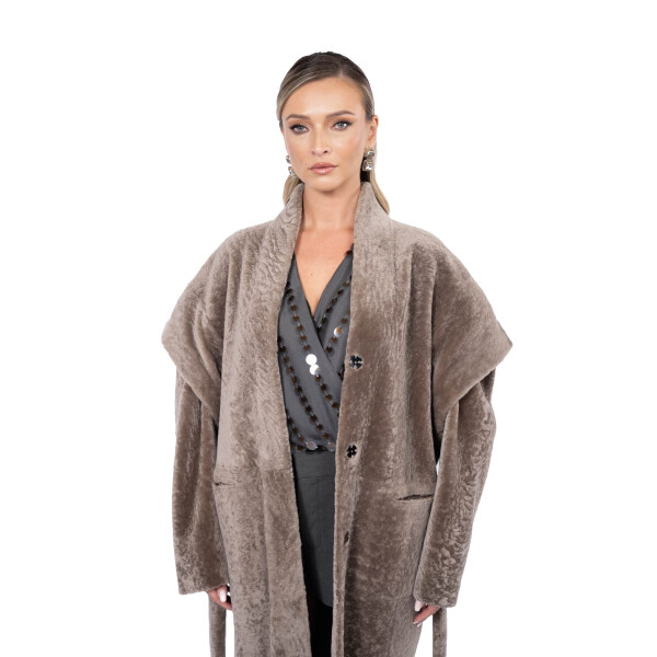 Palton shearling persan cu cordon, tip cojoc, culoare speciala, 100cm
