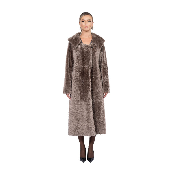 Palton shearling persan cu revere largi, tip cojoc, culoare speciala, 11cm