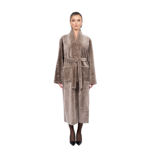 Palton shearling persan, cu cordon si guler tip kimono, 100cm