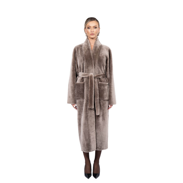 Palton shearling persan, cu cordon, guler tip kimono, 120cm