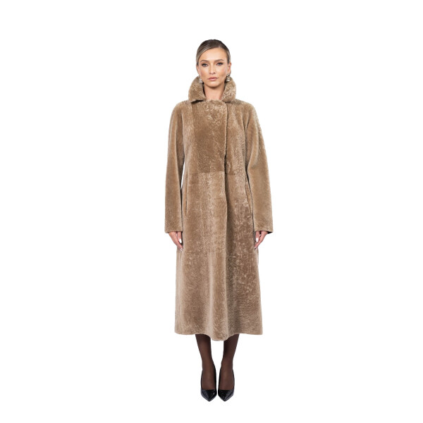 Palton tip cojoc din shearling merinos bej, 100cm